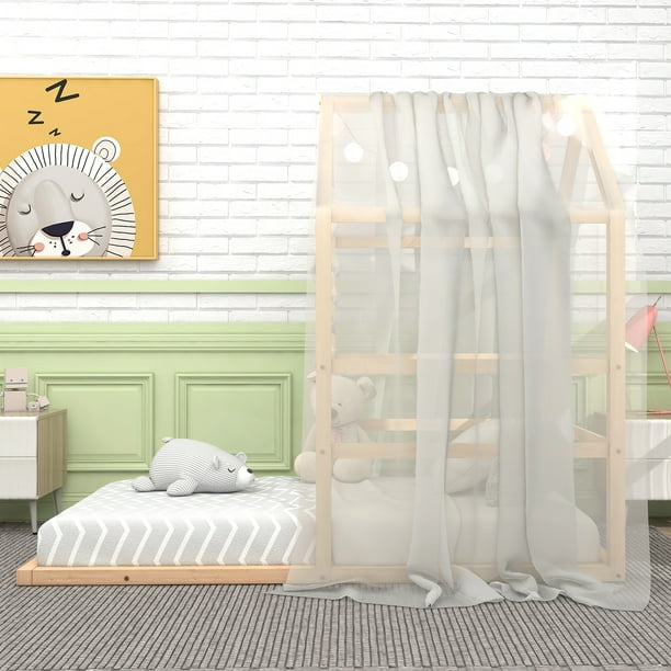Cama infantil cama casita 90 x 200 cm, cama de madera para niños, incluye  protección contra