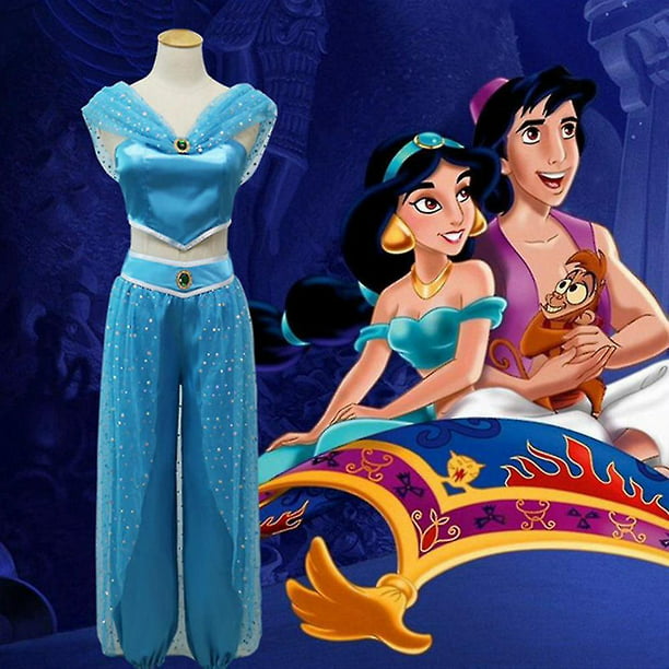  Disney Disfraz de jazmín para adultos, disfraz de Halloween de  jazmín con licencia oficial de Disney's Aladdin para mujer, talla L : Ropa,  Zapatos y Joyería