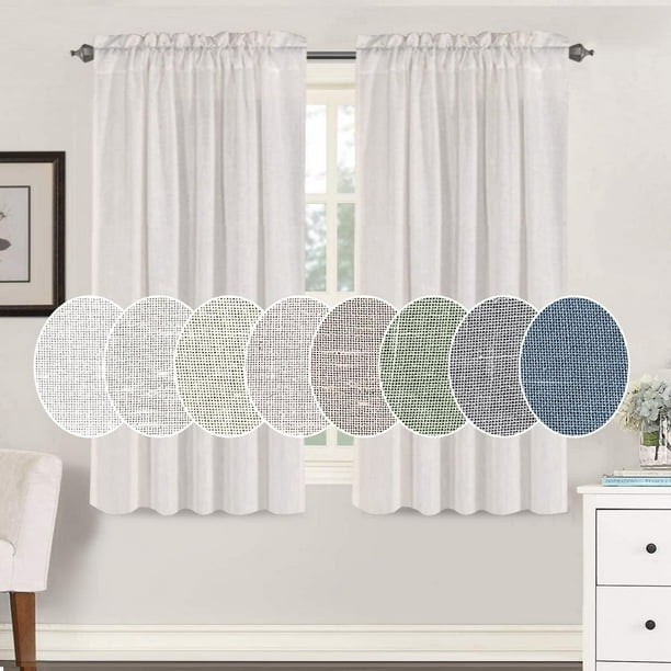 Panel de cortina de lino con bolsillo para barra en color natural