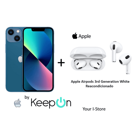 apple iphone 13 128 incluye protector de pantalla keepon  apple airpods 3rd generation white blue azul apple reacondicionado