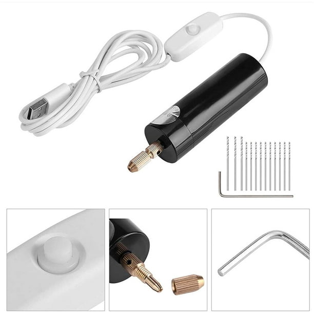Mini taladro, 0,7-1,2 mm, portátil, USB, sello de mano, juego de  microtaladro, kit de tornillo para manualidades de bricolaje, fabricación  de joyas de resina brillar Hogar