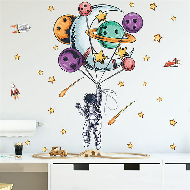 Super Cute Astronaut Planet Pegatinas de pared, extraíble PVC