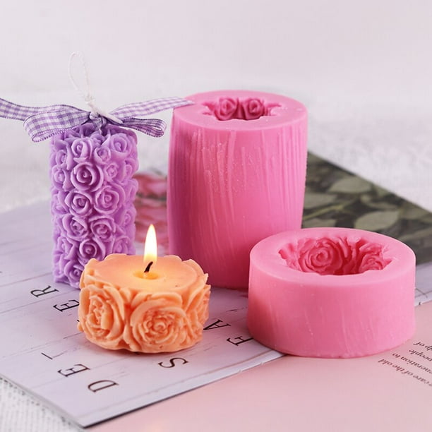 Moldes para velas del Día de San Valentín, molde de cera de silicona con  forma de bola redonda de cilindro en relieve de Rosa 3D para fabricación de