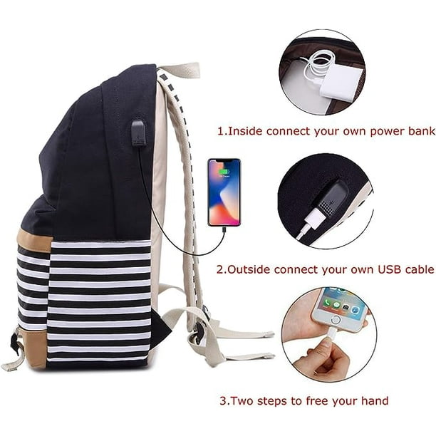 Mochilas escolares de lona con usb para niñas, adolescentes