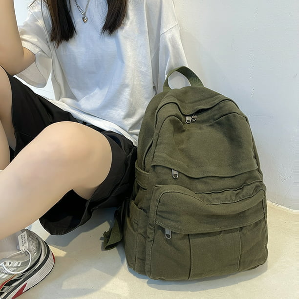 Mochilas escolares simples para mujer, mochila de viaje informal Vintage  para mujer, mochila (verde)