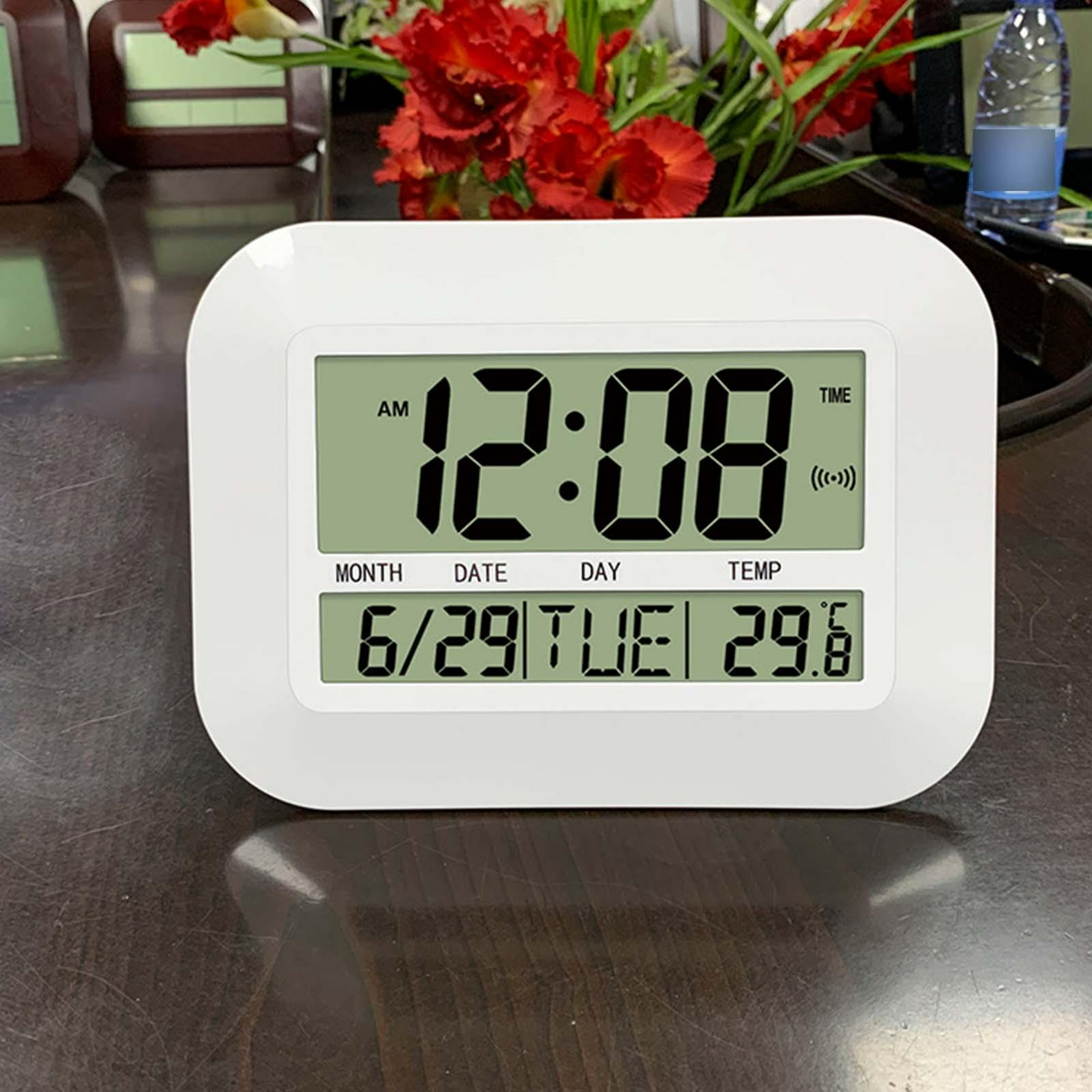 Reloj de pared extra grande, calendario digital de día, termómetro para  interiores, higrómetro, soporte para escritorio y colgar en la pared Feliz  Sencillez