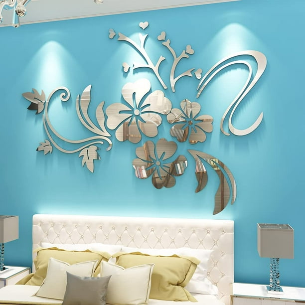 Pegatinas de espejo decorativas verdes 3D, calcomanía de espejo de  decoración del hogar de flores, pegatina de espejo de pared de flores  recortadas cuadradas - AliExpress