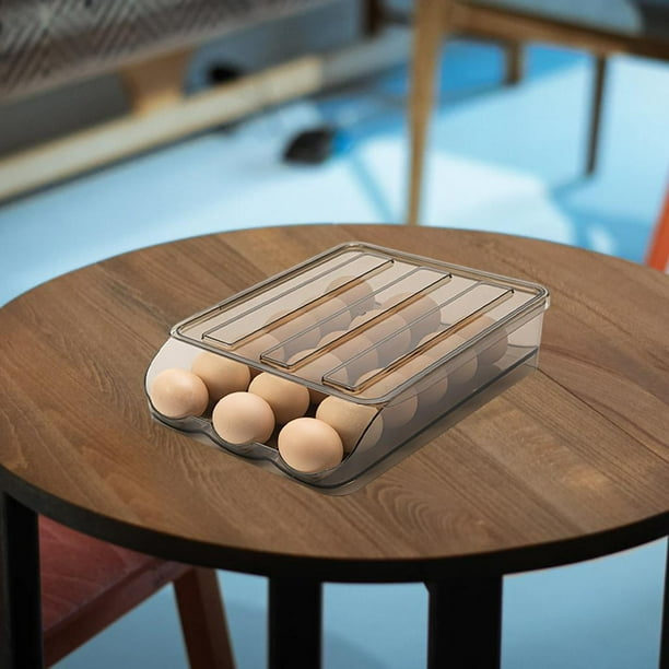 Caja de huevos de plástico translúcido creativa, refrigerador de cocina,  huevos de enrollables automáticos, cubierta desmontable, organizador de 3  capas perfecl Almacenamiento de huevos