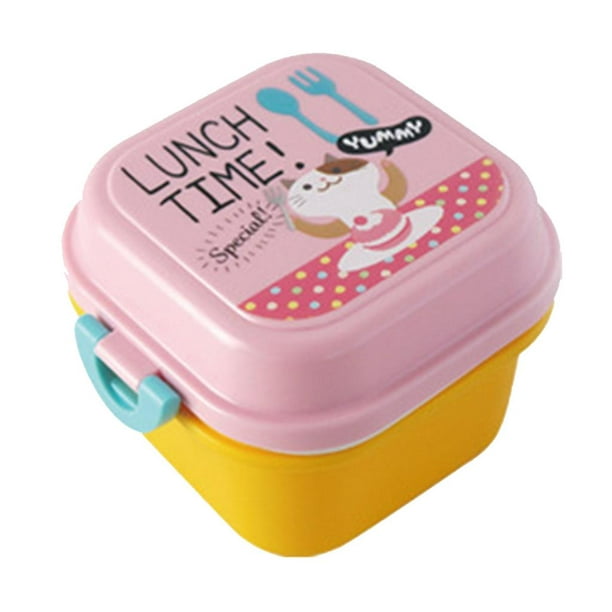 Contenedor de almacenamiento de alimentos para niños, microondas portátil  de 2 capas para el caso de dibujos coloridos, estampa de animales pequeños,  caja de almuerzo Bento con 11 Feliz Sencillez