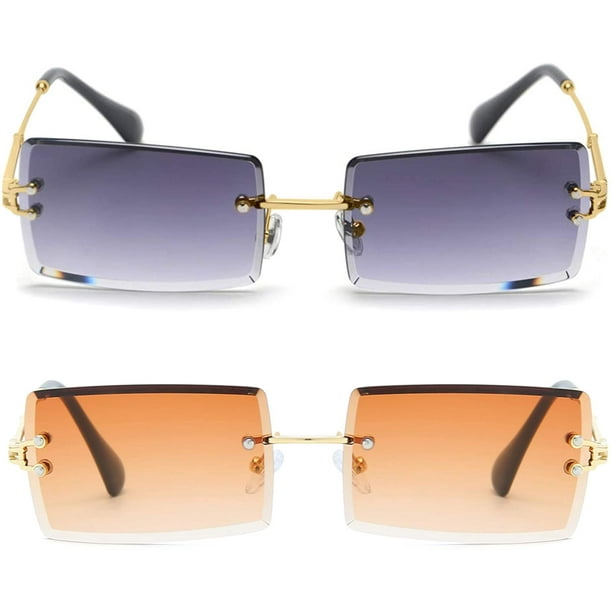 Gafas de sol rectangulares sin montura para mujer/hombre, gafas con montura  de Metal ultraligeras, gafas cuadradas UV400 a la moda, Unisex Ofspeizc  LRWJ277-7