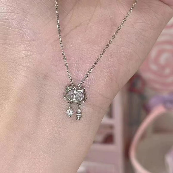 collar de hello kitty kawaii anillo de sanrio con personaje de anime cadena de clavícula plateada dengxun unisex