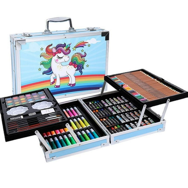Set Kit Dibujo Pintura Colores Estuche En Madera Profesional