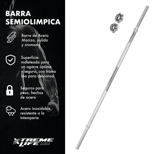Barra Z Xtreme Life Cromada Estándar Pesas 1.20 M Rosca Semi Olímpica
