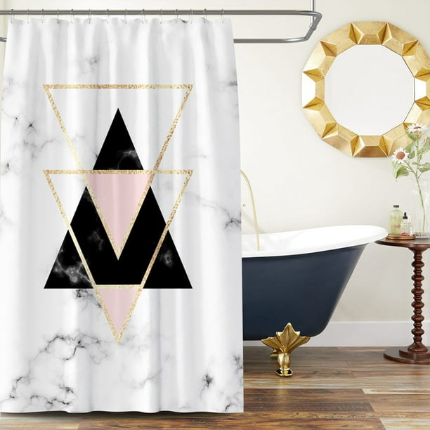 Cortina de ducha de tela blanca y negra, cortina de ducha de baño moderna,  cortina de ducha de rayas JAMW Sencillez