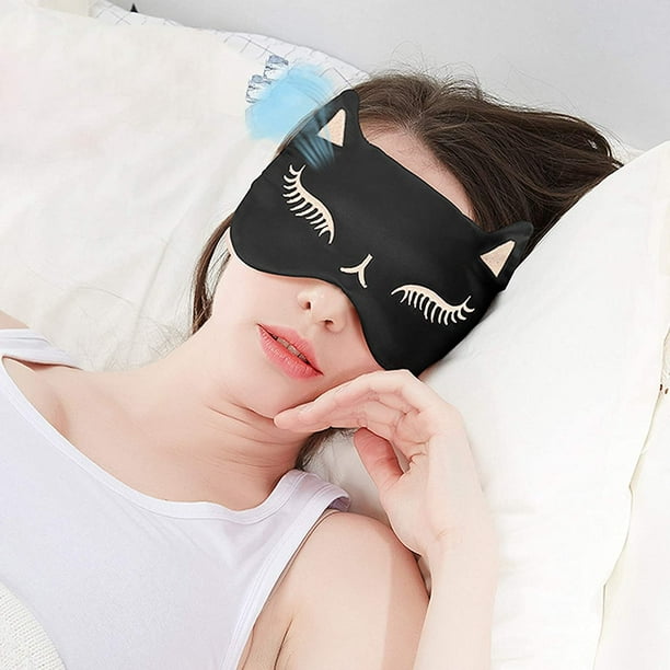 Antifaz para dormir, cubierta de noche, máscara de satén de seda para  mujeres y hombres, con correa ajustable para viajes en avión, color negro