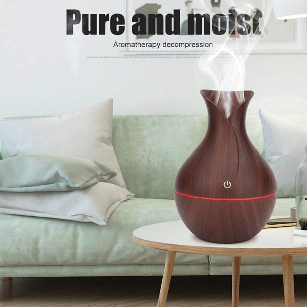 Difusor de aceites esenciales de 300 ml (veta de madera clara),  humidificador de aire con difusor de aroma, ultrasónico eléctrico, con luz  de color LED, apagado automático, cable USB C, adecuado para