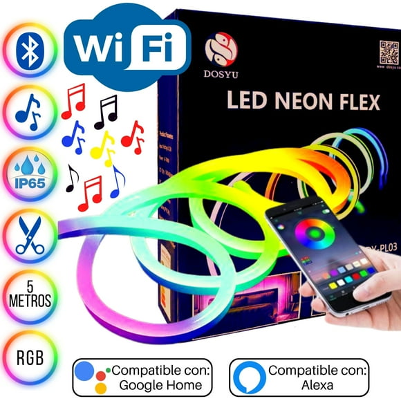tira led neón wifi multicolor audio rítmica app alexa 5 metros dosyu dypl03wifi