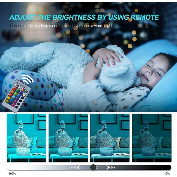 Luz nocturna de princesa para niños, luz nocturna 3D, control
