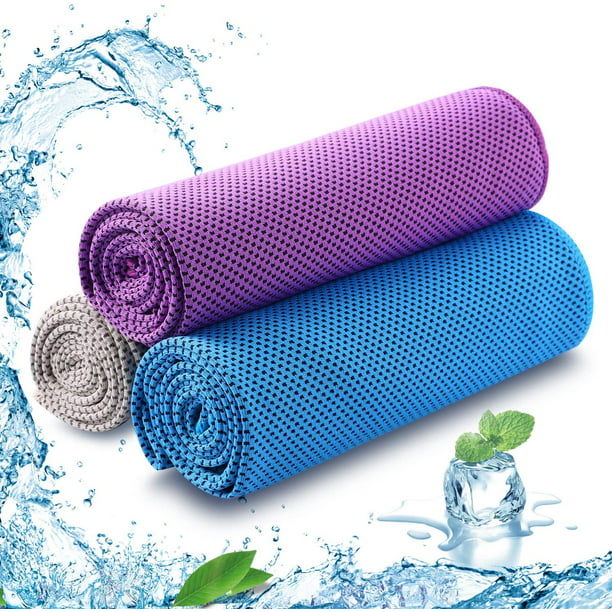 Paquete de 3 toallas de refrigeración SKL Stay Cool Toalla para deportes,  natación, mujeres, yoga, entrenamiento, atletas, gimnasio, cuello, golf,  viajes, 36 pulgadas x 12 pulgadas (azul-púrpura-gris) Adepaton Yoga y  Pilates
