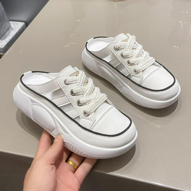 Zapatos blancos antideslizantes para mujer, zapatillas de deporte de cuero  de microfibra, zapatos cómodos para caminar con espuma viscoelástica