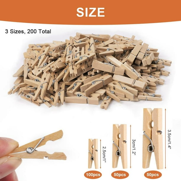 Mini pinzas de madera para la ropa de 4,8 cm - Juego de 100 pinzas pequeñas  de madera para la ropa - Clips decorativos para fotos de madera para  manualidades DIY ER