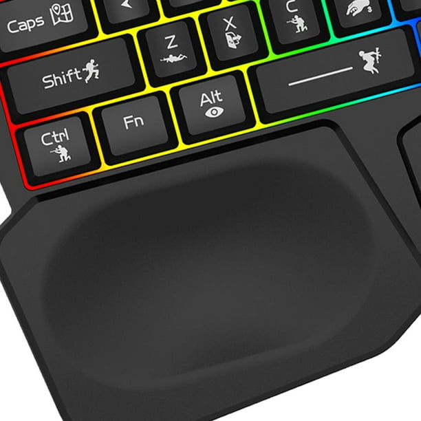 Combo de teclado RGB para juegos de una mano y mouse retroiluminado,  teclado de sensación mecánica de una sola mano con soporte para  reposamuñecas