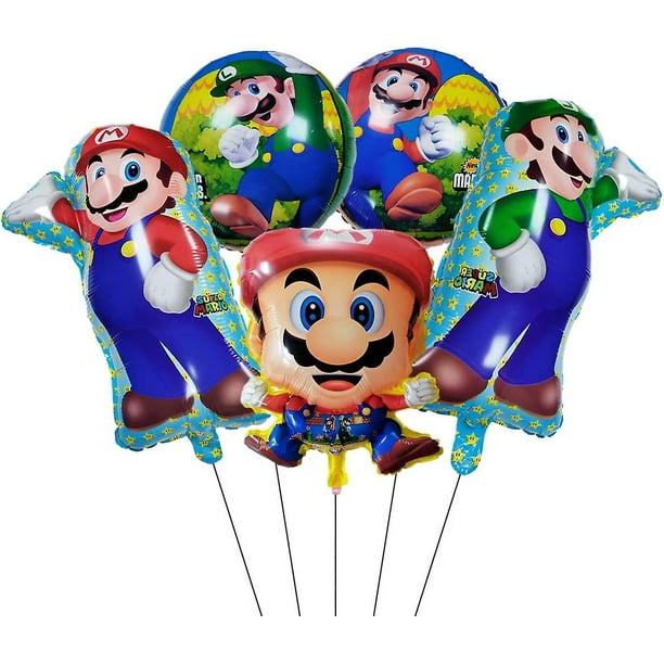 5 globos de papel de aluminio de Super Mario Brothers, fiesta temática de  Super Mario Brothers, suministros de decoración para fiesta de cumpleaños