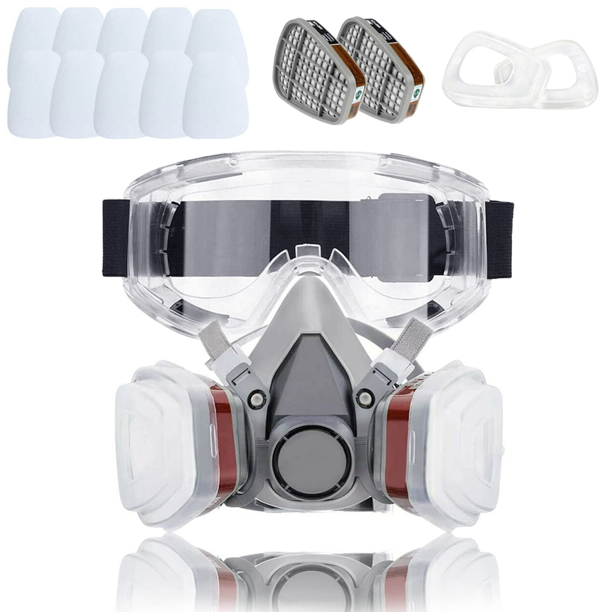 Máscara respiradora reutilizable con filtros, máscaras de polvo de gas  químico con gafas para pintura, pulverización, lijado, soldadura,  carpintería