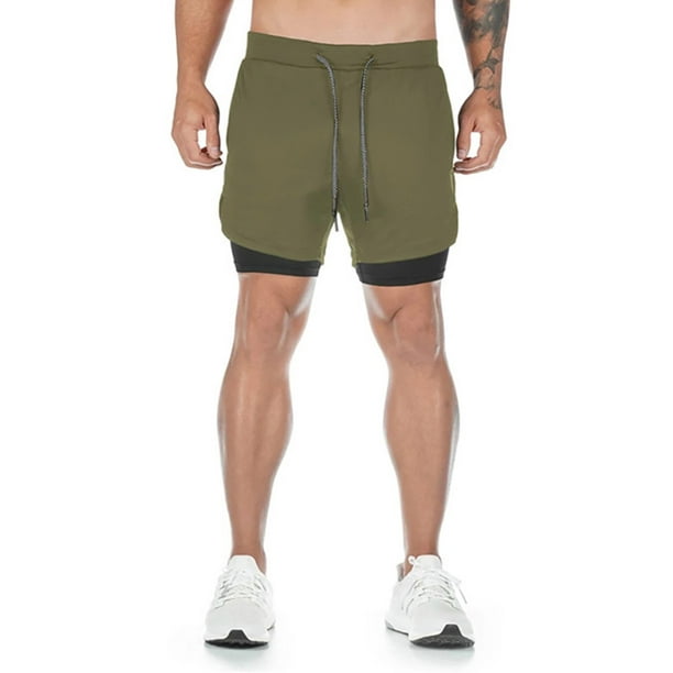 2 en 1 pantalones cortos deportivos para hombres para gimnasio secado  rápido con dos capas