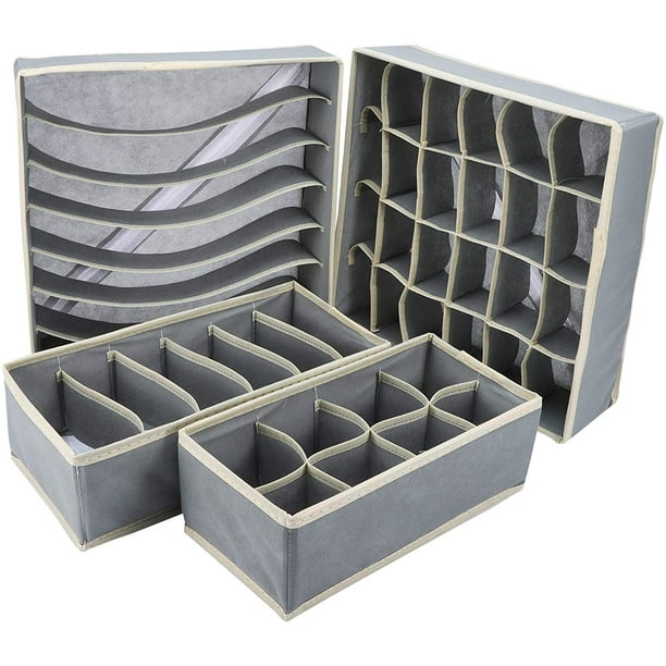 Basics - Organizador de almacenamiento de cajones para ropa interior,  juego de 4, color gris : : Hogar y Cocina