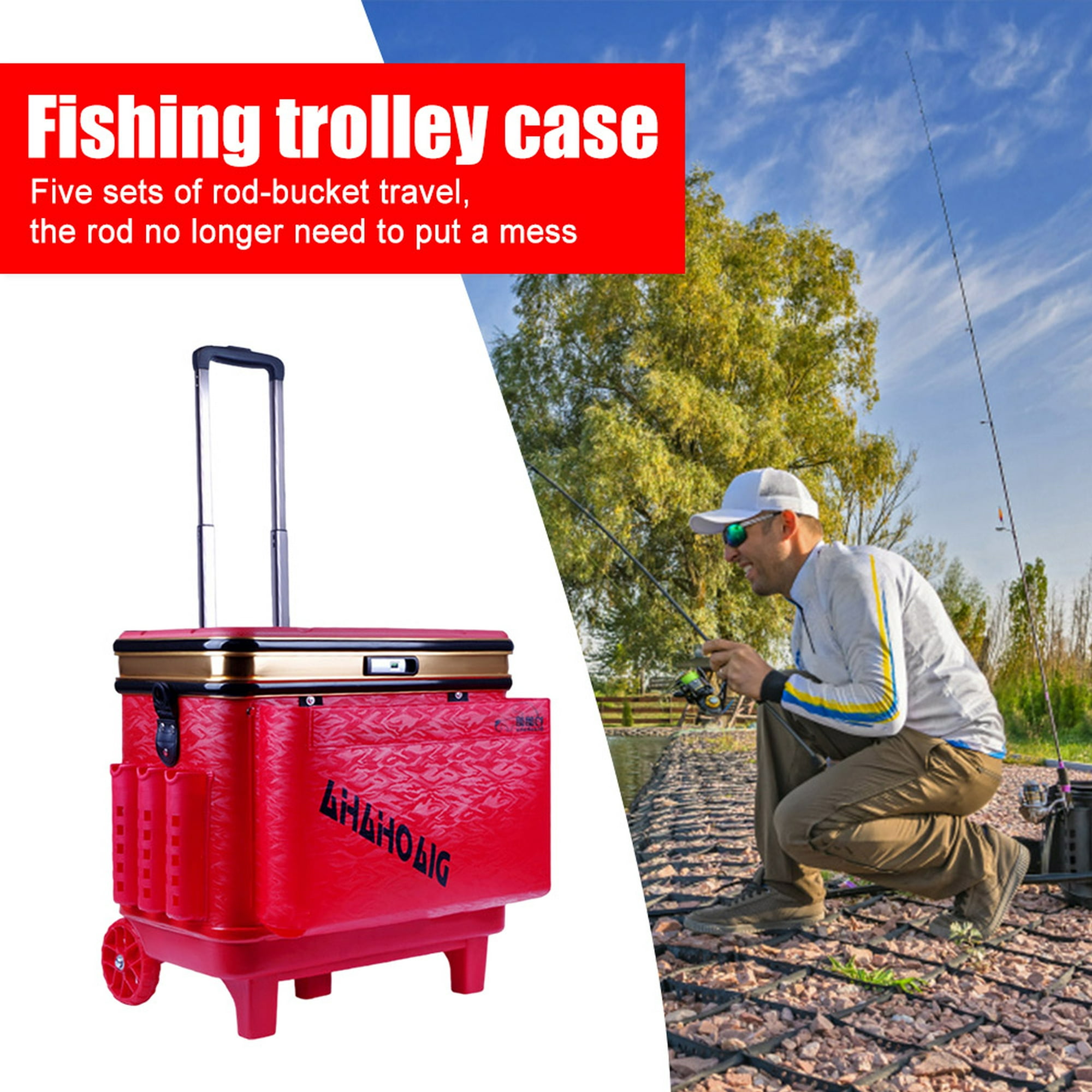 Caja De Aparejos De Pesca Caja de barril de pesca con ruedas, señuelos de  pesca ajustables, caja de anzuelos para artes de pesca Sywqhk Para Estrenar