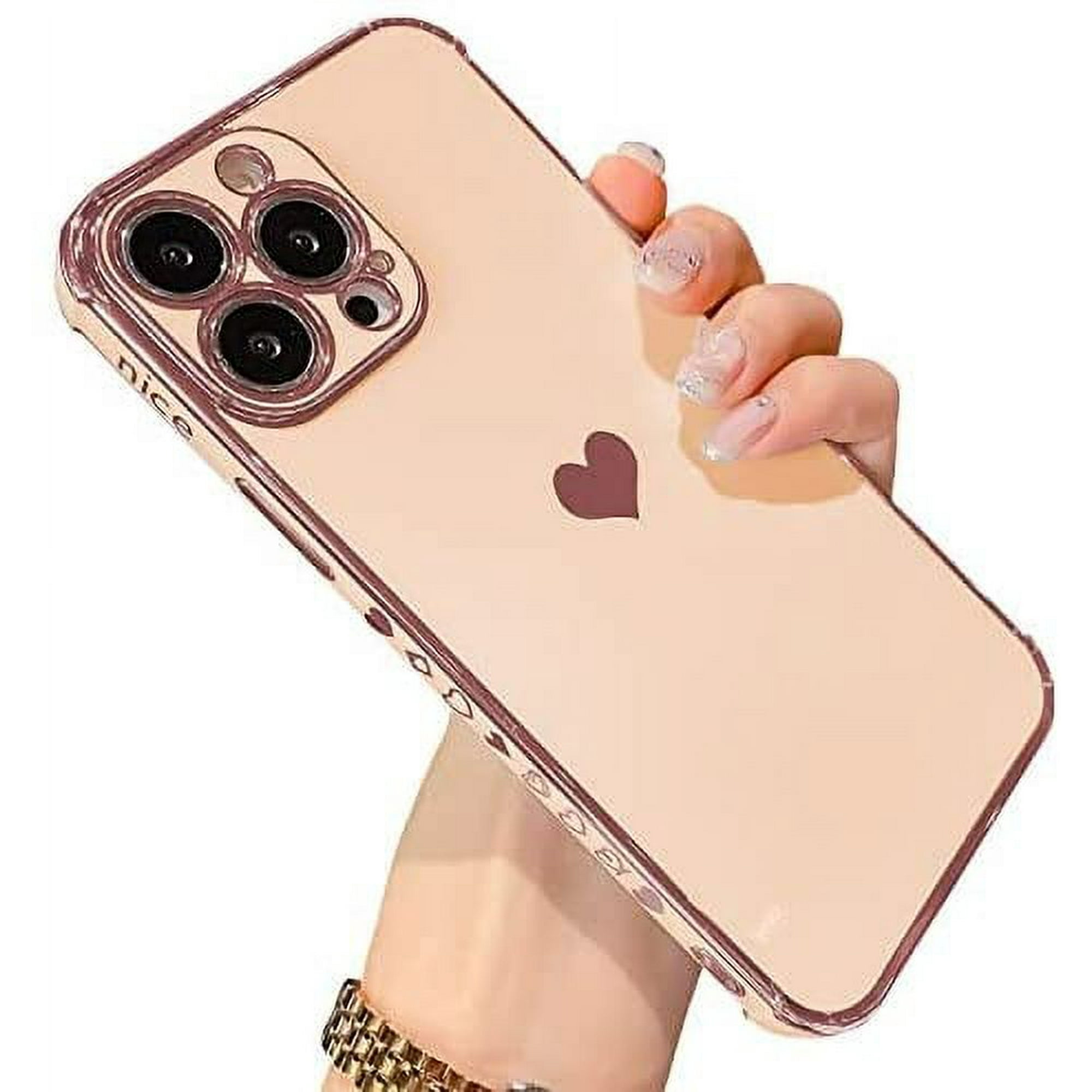  JLSL Funda de teléfono con espejo de maquillaje compatible con  iPhone 13 Pro Max, 2 fundas lujosas con forma de corazón con espejo con  bola de pelo para mujeres y niñas