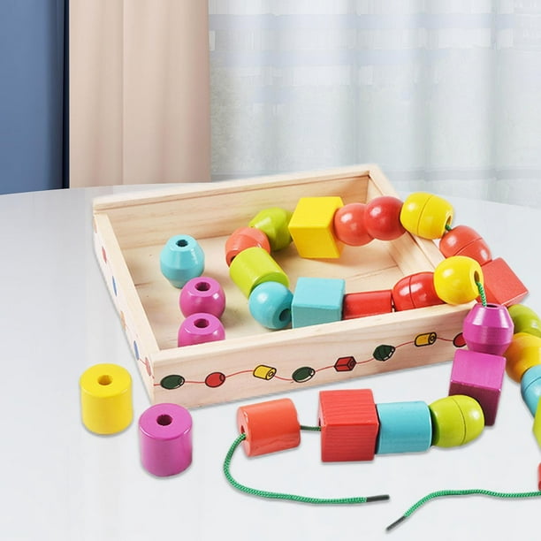 Cuentas de madera con cordones Montessori Educationa Juguetes de  aprendizaje para niños de más de 3 años, actividades preescolares, juguetes  de cuerda