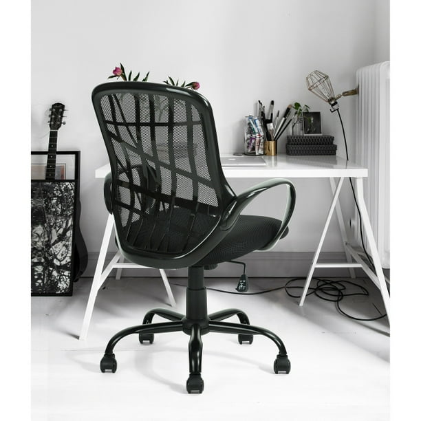 Silla de escritorio, silla de oficina sin brazos, silla giratoria de cuero,  respaldo medio, acanalada, para oficina en casa, silla de escritorio