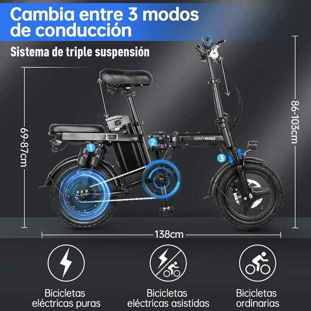 Bicicleta Eléctrica Plegable HONEY WHALE S6 Pro, Color Negro
