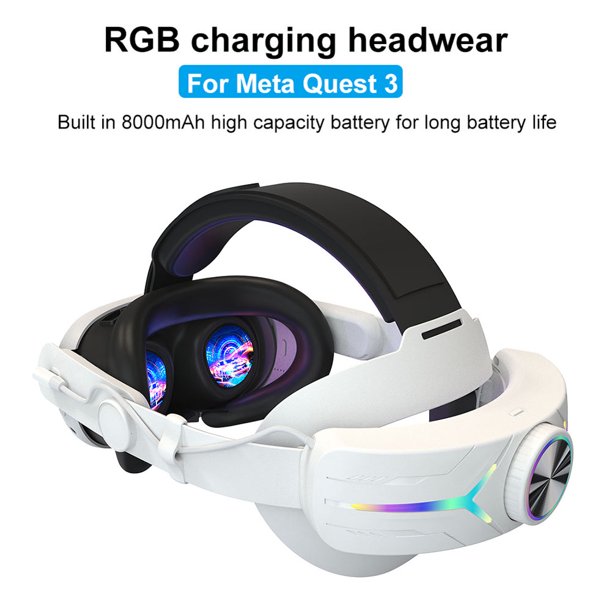 Correa para la cabeza ajustable RGB con batería de 8000 mAh para Meta Quest  3 (blanco)