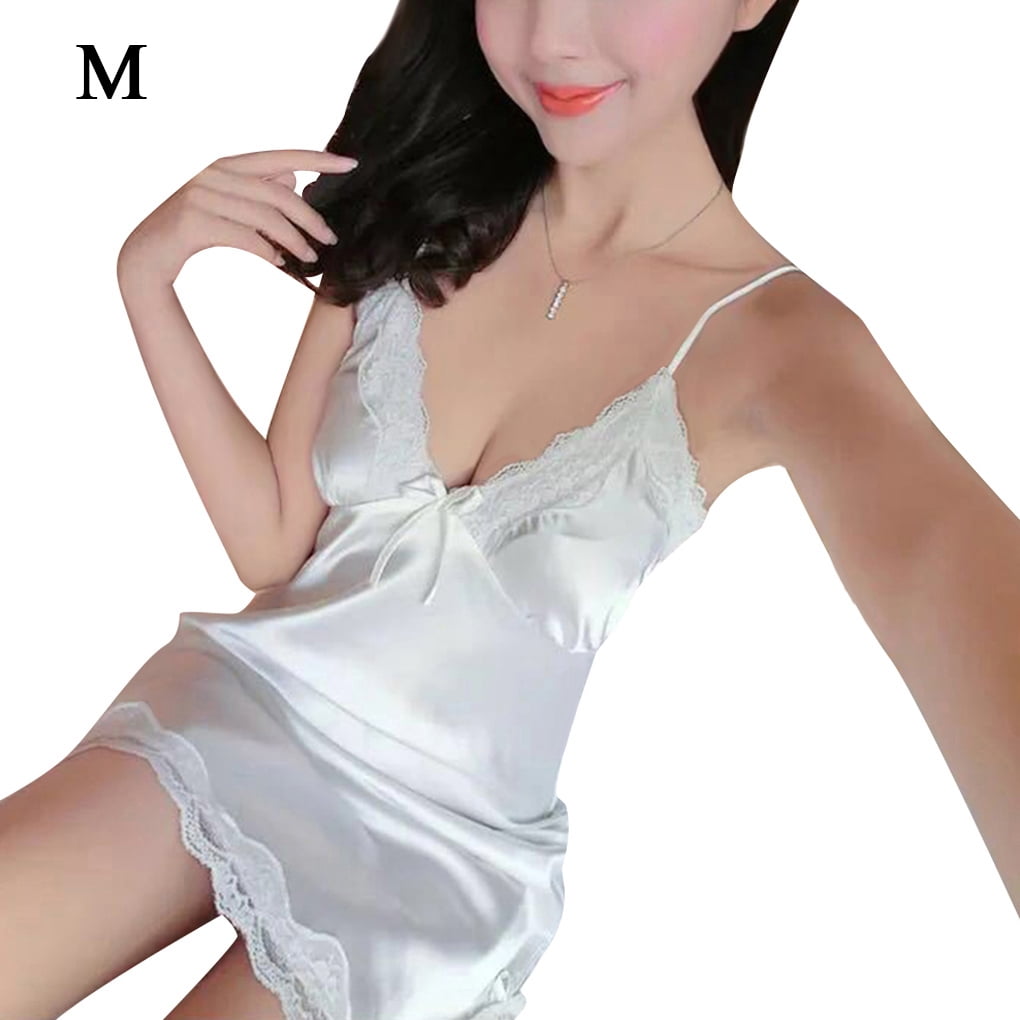 Camisón sexy mujer niña encaje con cuello en v ropa de dormir vestido camisón, blanco, m Monstrate AP001123-05 Walmart en línea imagen imagen