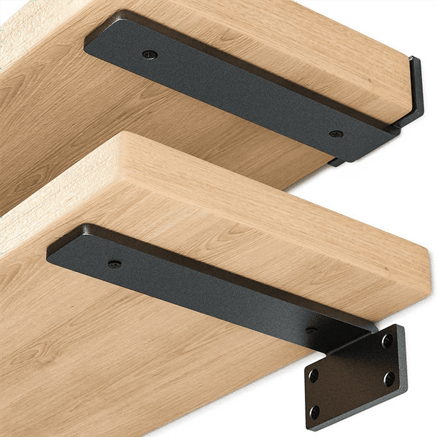 ZGO Soportes de estante flotantes, soportes de estante resistentes,  soportes en L de metal negro para estantes, soportes de pared para  estantes