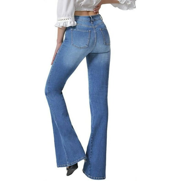 ZZSRJ Jeans Rasgados Jeans Acampanados for Mujeres Pantalones de la Pierna  Ancha Pantalones de Mezclilla. XXL (Color : Blue, tamaño : Large)