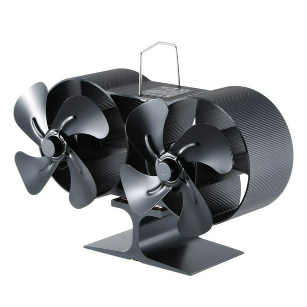 Ventilador Estufa Ventilador de estufa de leña con doble cabezal de 8  cuchillas Mini ventilador de c Meterk Ventilador Estufa