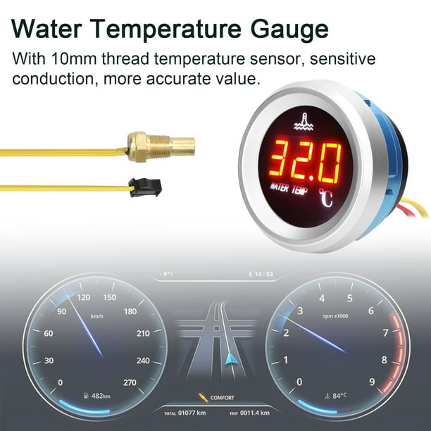 TFixol 52mm Medidor de temperatura del agua Medidor digital de coche  Pantalla LED TFixol Medidor de temperatura del agua
