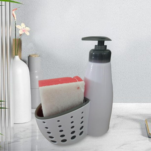 cesta con dispensadores de líquido jabón y ducha gel. organización
