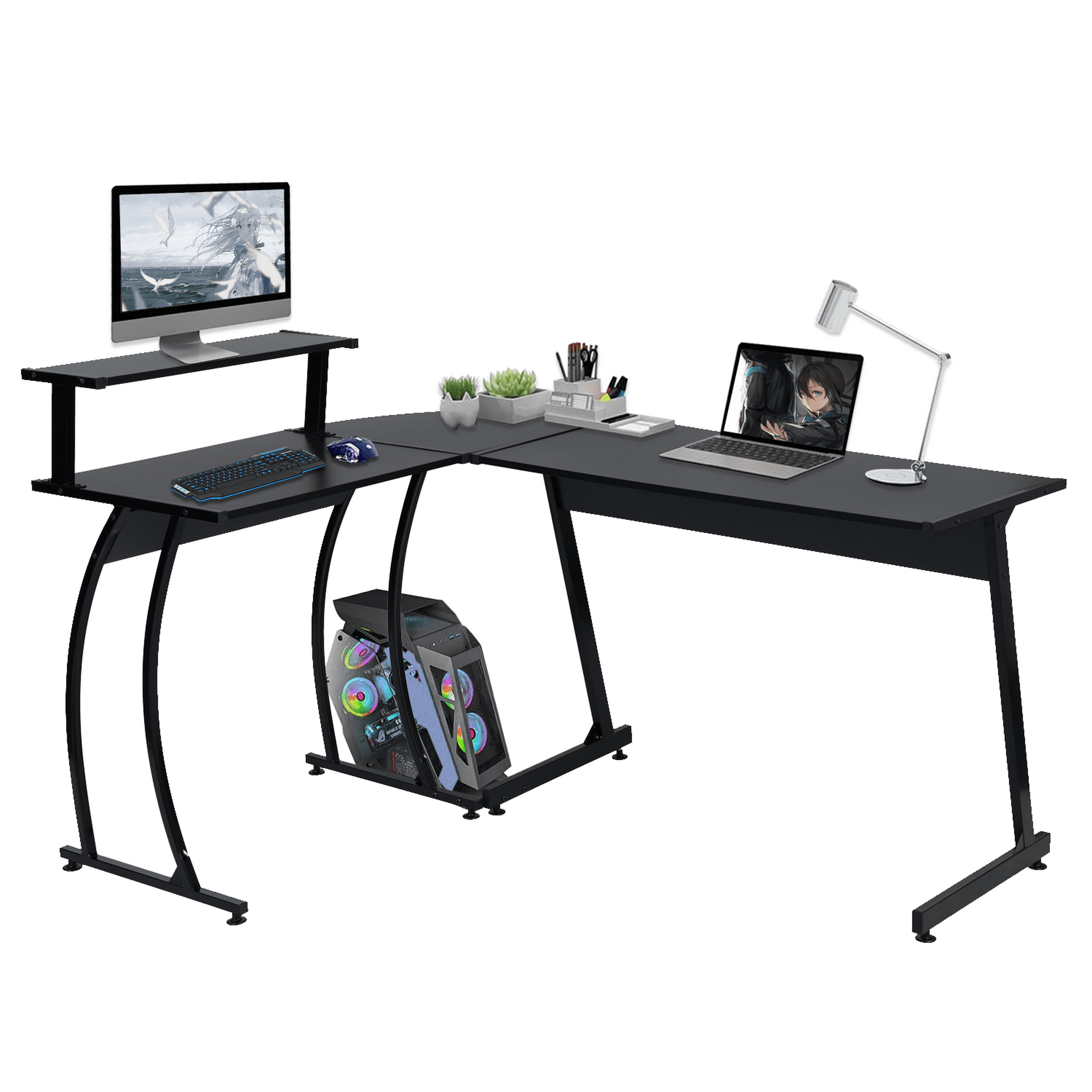 Escritorio en forma de L, mesa de consola de escritorio de oficina en casa  con marco de madera, mesa de estudio, escritorio para computadora