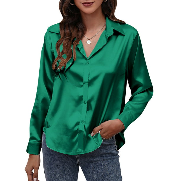Camisa de satén sólido para mujer Camisas casuales con botones de manga larga Meterk Extragrande | Walmart línea
