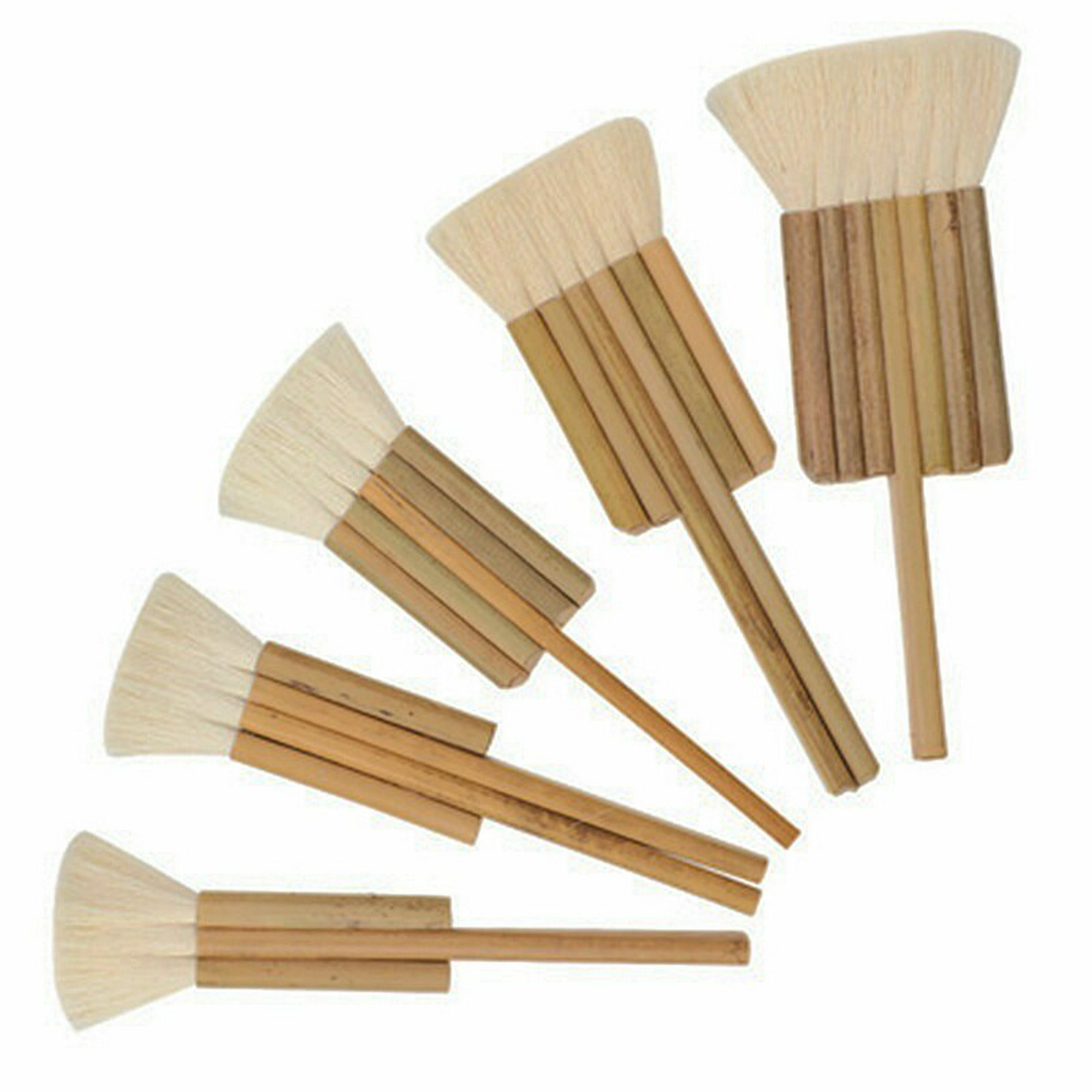 Kaiy 2 Pcs Sheep Hair Hake Brush 1 7/8 Bamboo Handle Hake Blender Brush for Watercolor/Pottery/Kiln Wash/Dust Cleaning/Ceramic/Decor Painting (6 Ree
