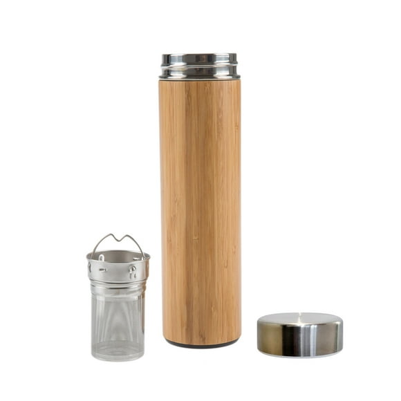 termo para café y té 450 ml con colador para infusiones recubierto de bambú con vaso térmico de acero inoxidable puede ser utilizado para mantener agua caliente matcha méxico termo bambú 450ml