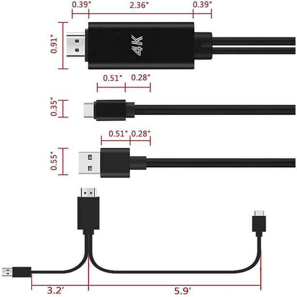 Adaptador HDMI Cable USB tipo C Cable de conversión digital de video MHL 4K  HD Ormromra Cables y Adaptadores