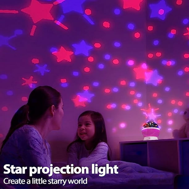  Luz nocturna para niños, proyector giratorio de estrella de bebé  de 360 grados, luces nocturnas para niños con 4 LED y 8 colores, el mejor  regalo y decoración para niños y