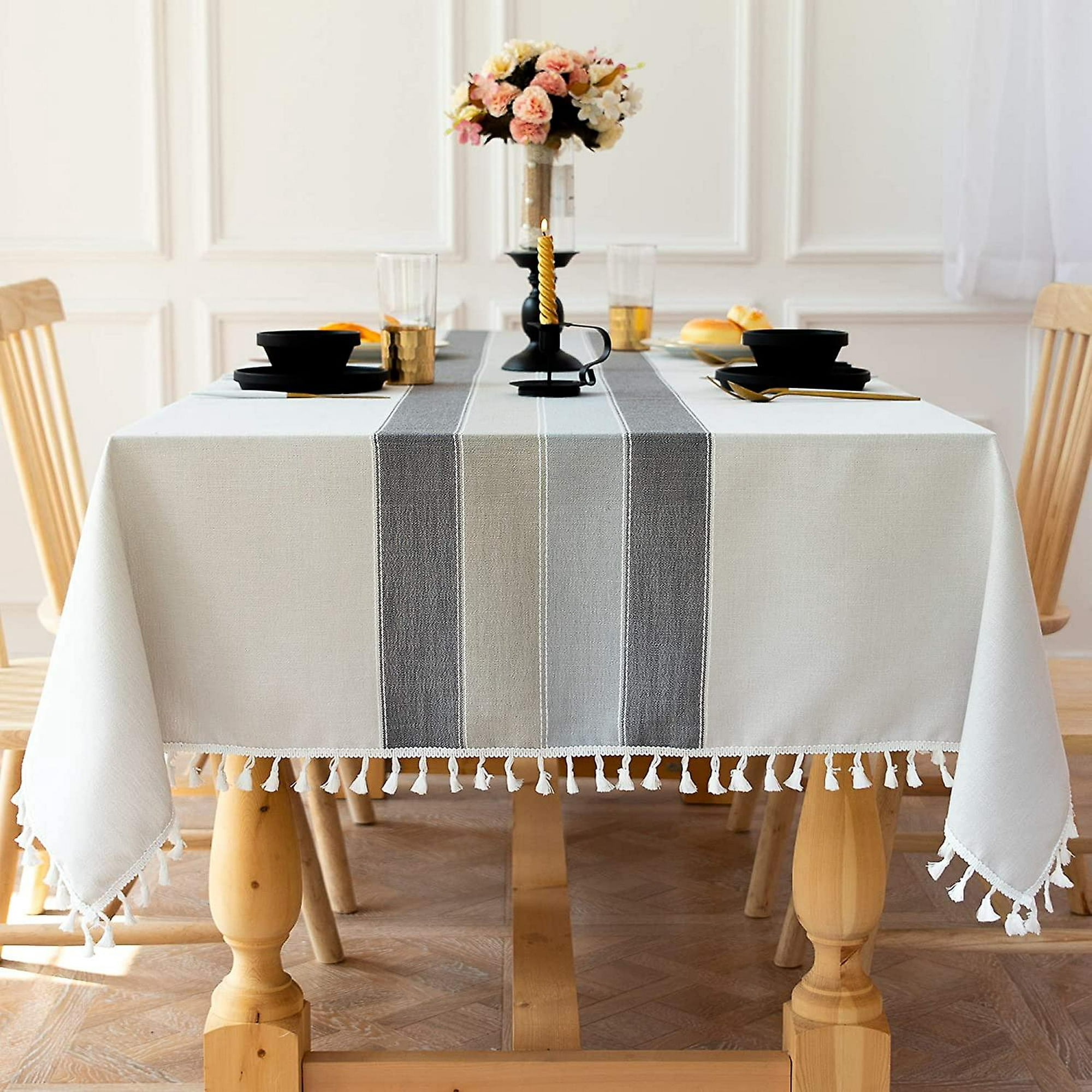  Mantel retro a rayas de lino de algodón para decoración del  hogar, mantel rectangular para cocina, mesa de comedor, A1, 53.1 x 78.7 in  : Hogar y Cocina
