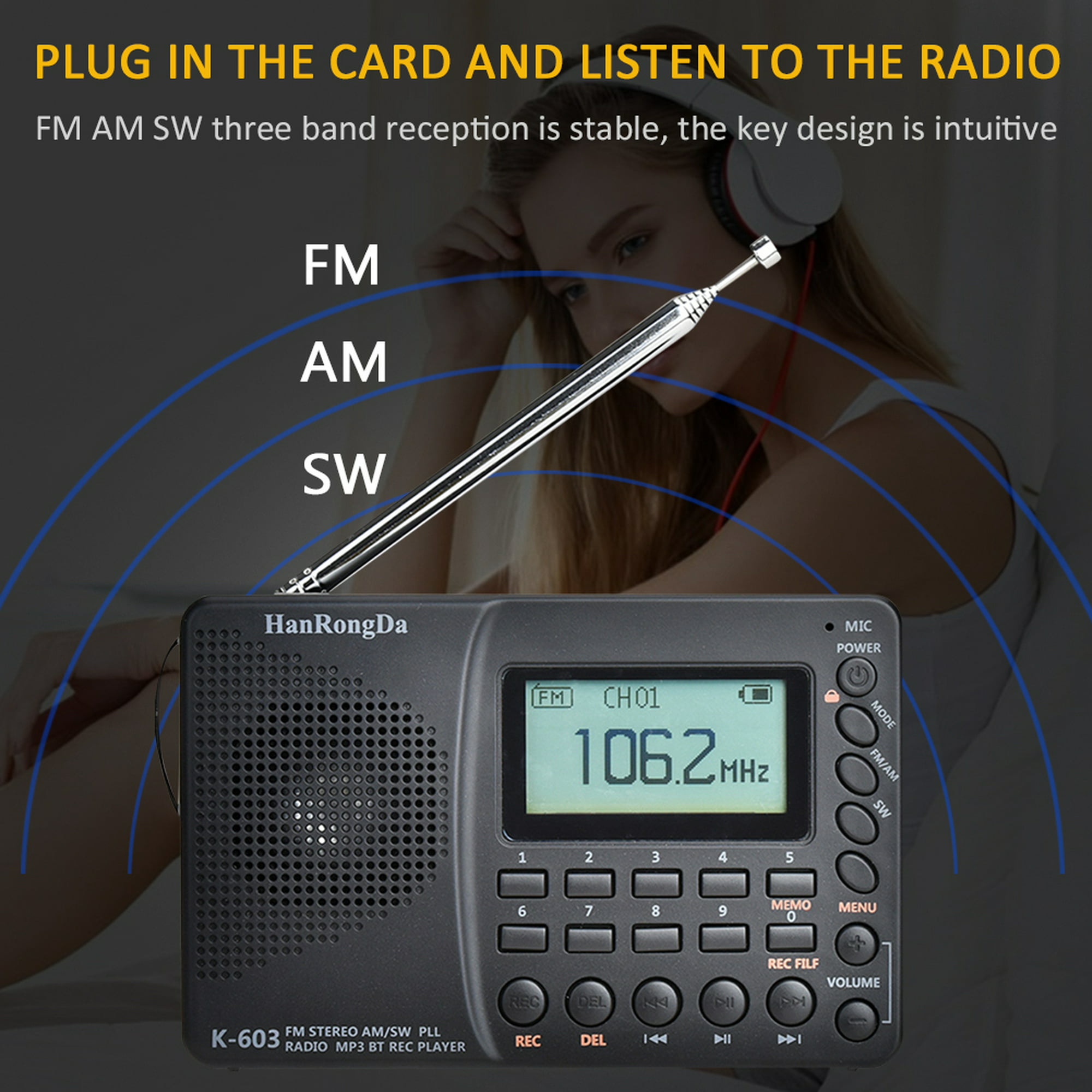 Radio FM portátil con receptor de tarjeta Micro SD / TF / USB de 8 GB  reproductor de música MP3, interfaz de audio LINE IN incorporado, altavoz y